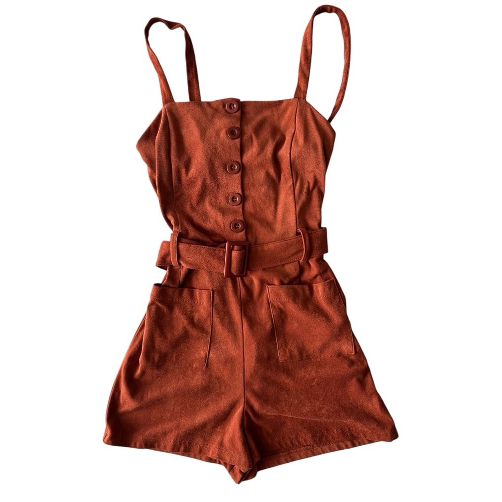 Forever 21 Faux Suede Button Front Orange Romper size Small - Picture 3 of 6
